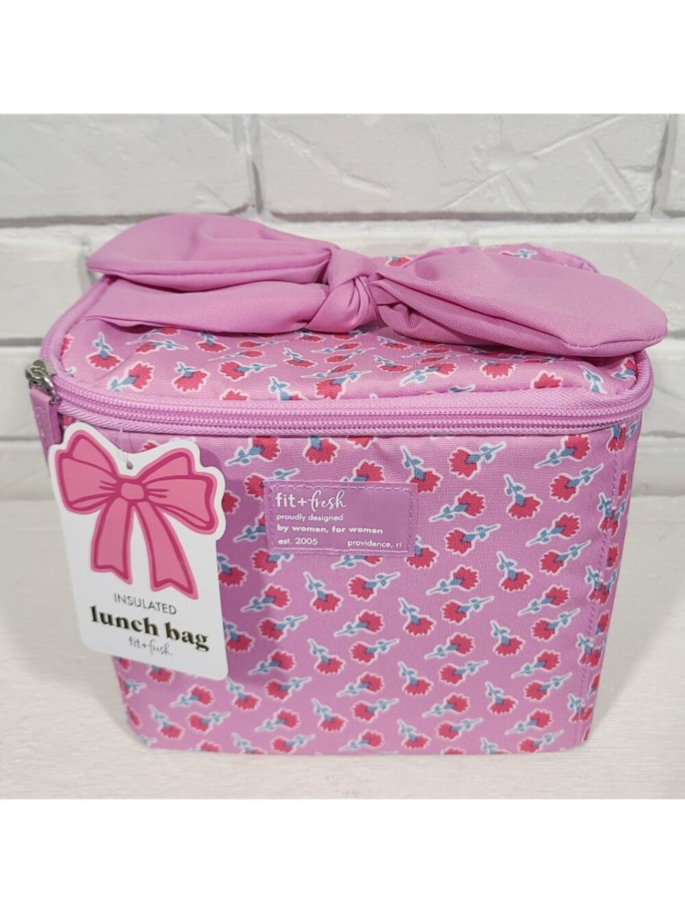 NWT Fit + Fresh Luna Bow handle Floral Insulated Lunch Tote Bag Pink